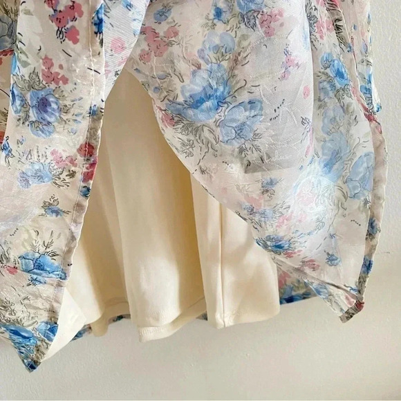 LULU'S Lovely Type Ivory Floral Print Puff Sleeve A-Line Mini Dress Sz Medium - Picture 12 of 13